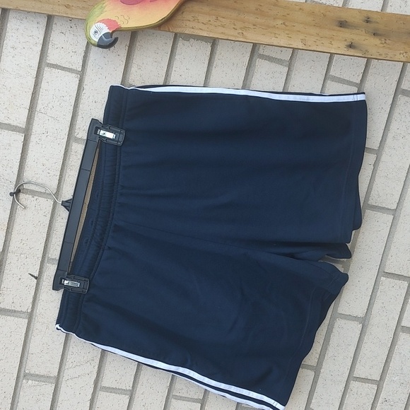 Navy Blue Athletic Shorts with White Stripes - Picture 2 of 7